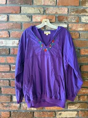 Vintage 90s Blast Plus Purple Floral Embroidered Nylon Pullover 1X